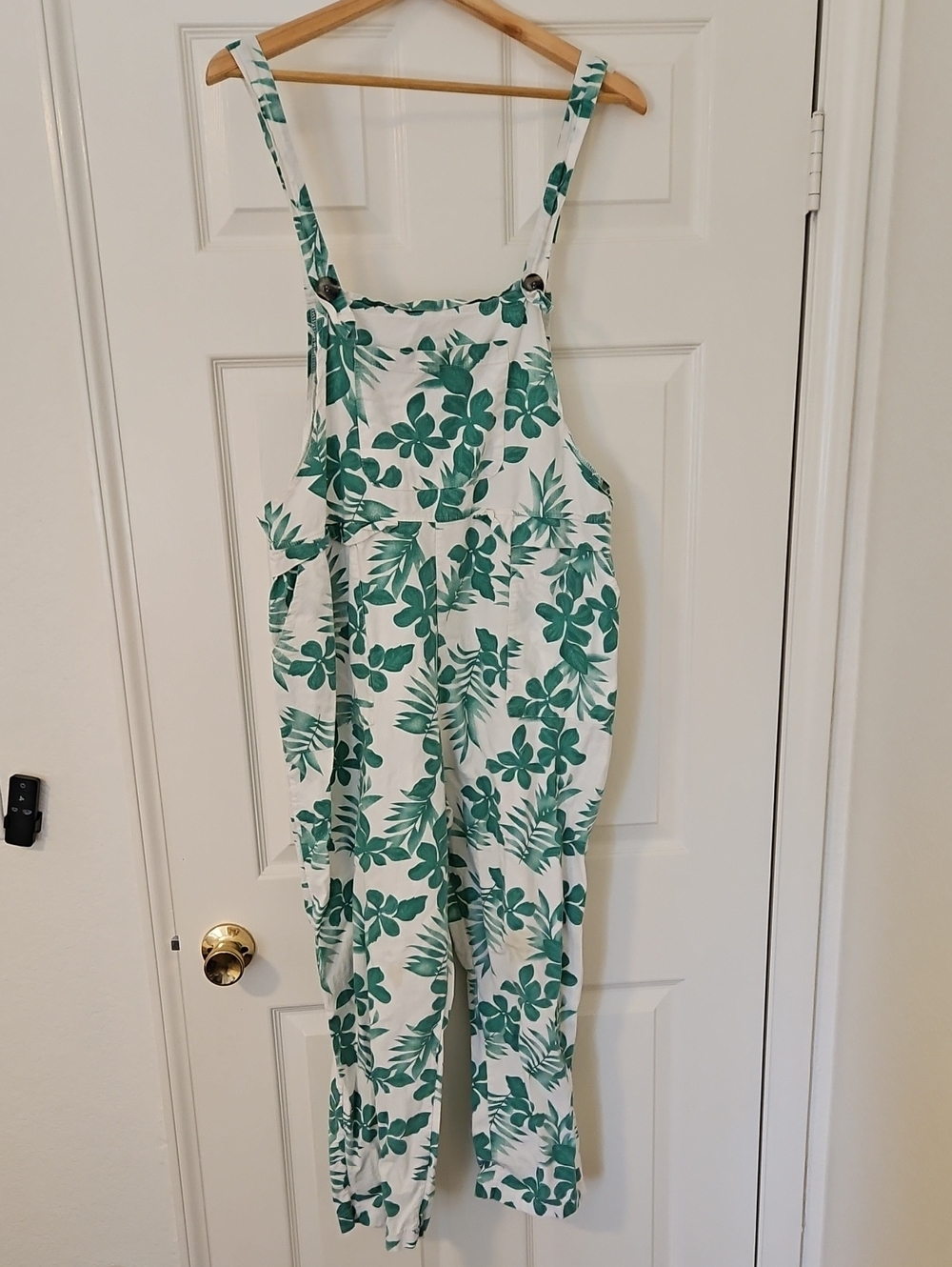 Women’s Teal Floral Overalls Jumpsuit With Pockets